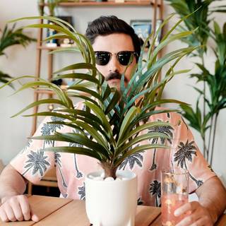 Man with sunglasses and plant