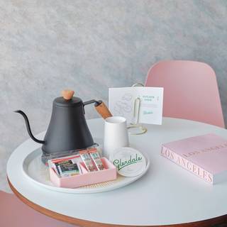 Tea kettle set up on table